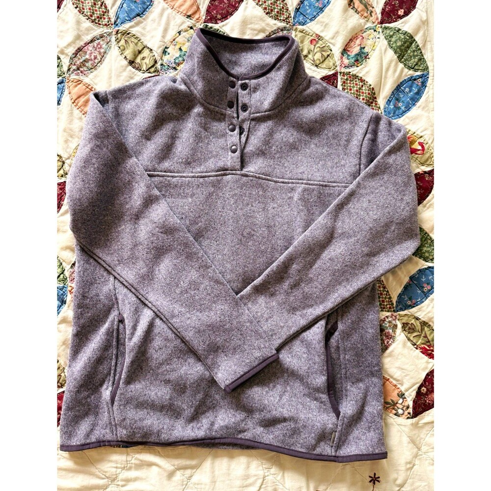 Eddie Bauer Women’s Purple Fleece Snap Mock Neck Pullover Sweatshirt Size L